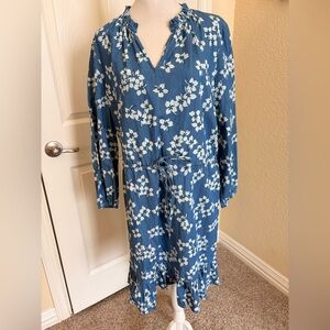 Draper James Blue Chambray Floral Long Sleeve Dress